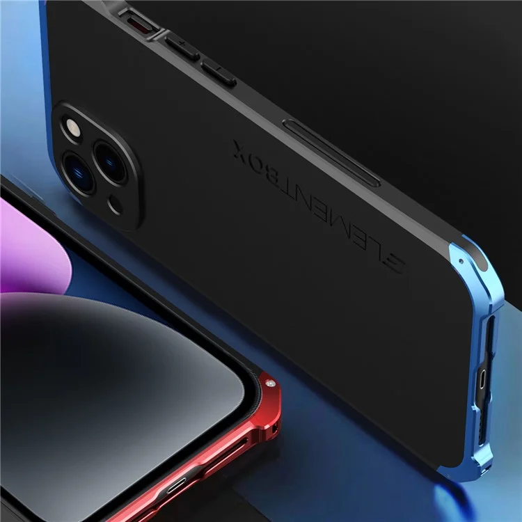 Caja de Elementos Caja de Teléfono de Diseño de 3 Piezas Para Iphone 14, Portada de Protección Anti-scratch Marco de Metal de PC Dura - Azul / Plata