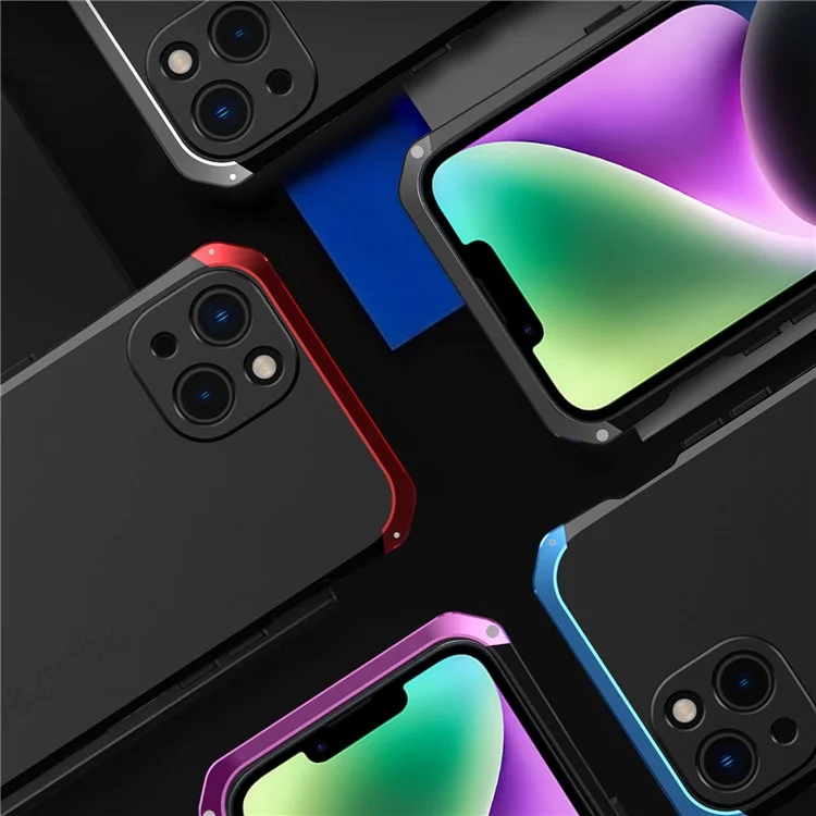 Caja de Elementos Caja de Teléfono de Diseño de 3 Piezas Para Iphone 14, Portada de Protección Anti-scratch Marco de Metal de PC Dura - Azul / Plata