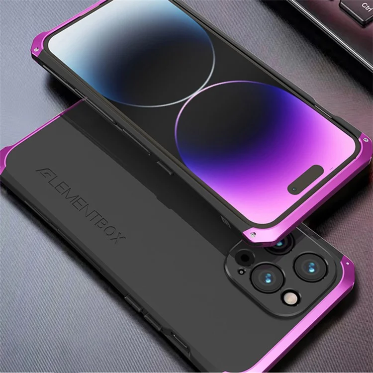 ELEMENT BOX For iPhone 14 Pro Max 3-Piece Design Hard PC Back Cover Metal Frame Shockproof Phone Case - Black  /  Purple