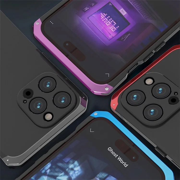ELEMENT BOX For iPhone 14 Pro Max 3-Piece Design Hard PC Back Cover Metal Frame Shockproof Phone Case - Black  /  Purple