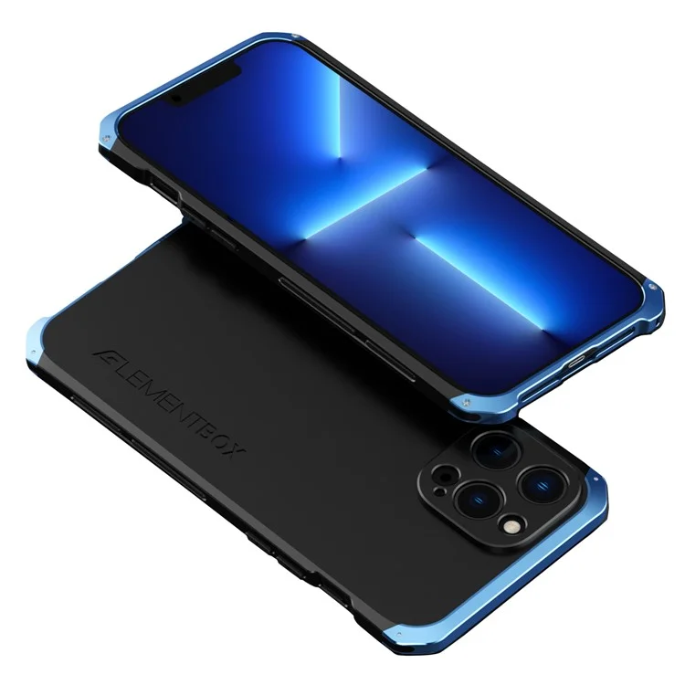 ELEMENT BOX For iPhone 13 Pro Max 6.7 inch 3-Piece Design Anti-scratch Phone Cover Hard PC Back Metal Frame Smartphone Case - Black  /  Blue
