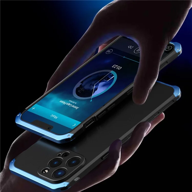 ELEMENT BOX For iPhone 13 Pro Max 6.7 inch 3-Piece Design Anti-scratch Phone Cover Hard PC Back Metal Frame Smartphone Case - Black  /  Blue