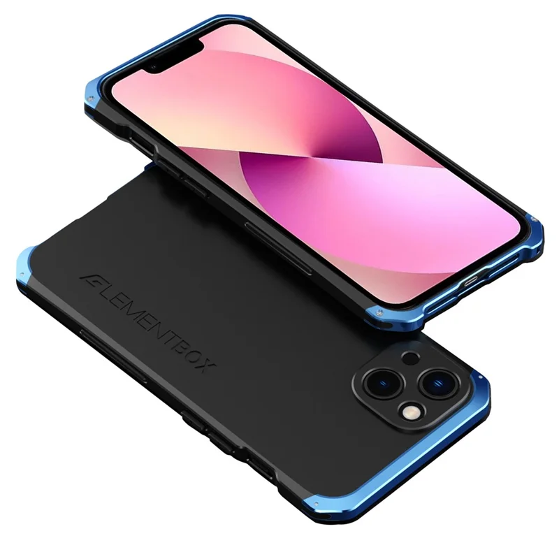 ELEMENT BOX For iPhone 13 mini 5.4 inch 3-Piece Design Hard PC Back Metal Frame Cover Hybrid Phone Case - Black  /  Blue