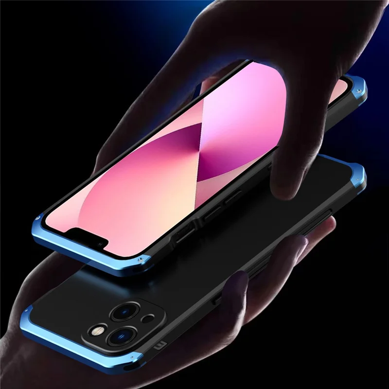 ELEMENT BOX For iPhone 13 mini 5.4 inch 3-Piece Design Hard PC Back Metal Frame Cover Hybrid Phone Case - Black  /  Blue