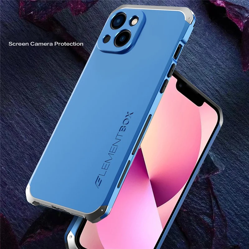 ELEMENT BOX For iPhone 13 mini 5.4 inch 3-Piece Design Hard PC Back Metal Frame Cover Hybrid Phone Case - Black  /  Blue