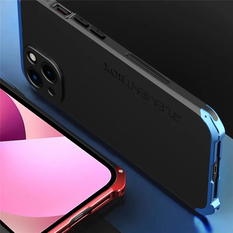 ELEMENT BOX For iPhone 13 mini 5.4 inch 3-Piece Design Hard PC Back Metal Frame Cover Hybrid Phone Case - Black  /  Blue