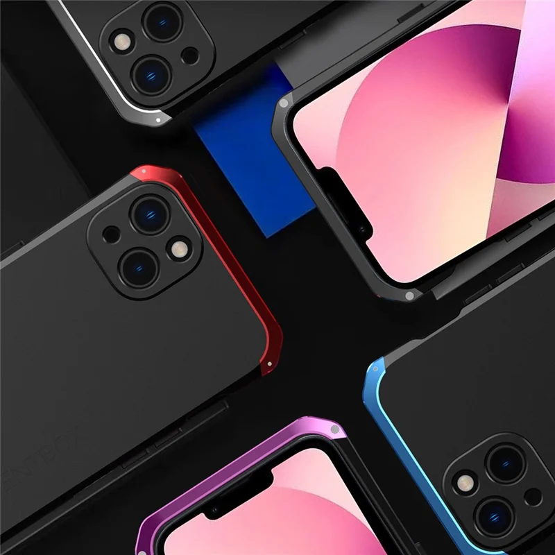 ELEMENT BOX For iPhone 13 mini 5.4 inch 3-Piece Design Hard PC Back Metal Frame Cover Hybrid Phone Case - Black  /  Blue