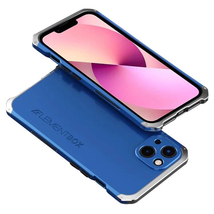 ELEMENT BOX For iPhone 13 mini 5.4 inch 3-Piece Design Hard PC Back Metal Frame Cover Hybrid Phone Case - Blue  /  Silver