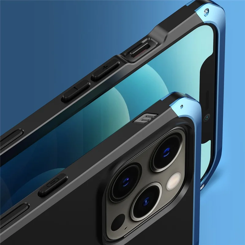 ELEMENT BOX For iPhone 12 Pro Max 6.7 inch 3-Piece Design Phone Case Hard PC Back Metal Frame Anti-drop Hybrid Cover - Black  /  Blue