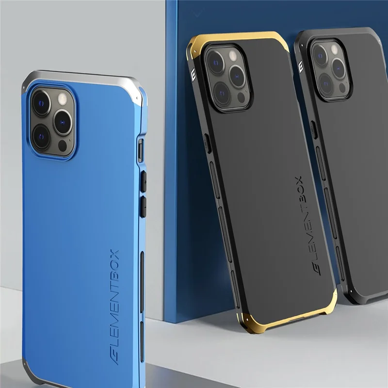 ELEMENT BOX For iPhone 12 Pro Max 6.7 inch 3-Piece Design Phone Case Hard PC Back Metal Frame Anti-drop Hybrid Cover - Black  /  Blue