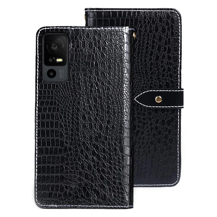 IDEWEI Pour TCL 40R 5G Texture de crocodile PU Leather Stand Anti-scratch Phone Flip Wallet Case Magnetic Clasp Phone Cover - Noir