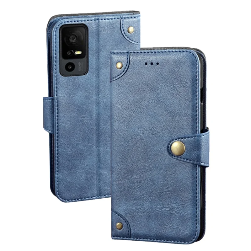 IDEWEI For TCL 40R 5G Fine Texture PU Leather Shockproof Phone Case Wallet Stand Cell Phone Cover - Blue