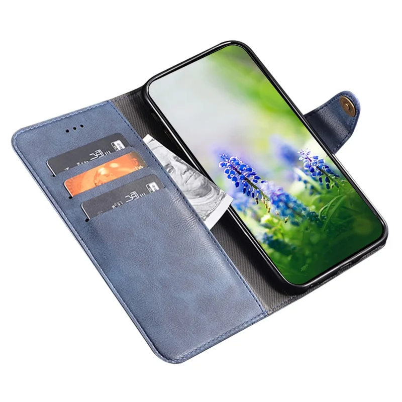 IDEWEI For TCL 40R 5G Fine Texture PU Leather Shockproof Phone Case Wallet Stand Cell Phone Cover - Blue