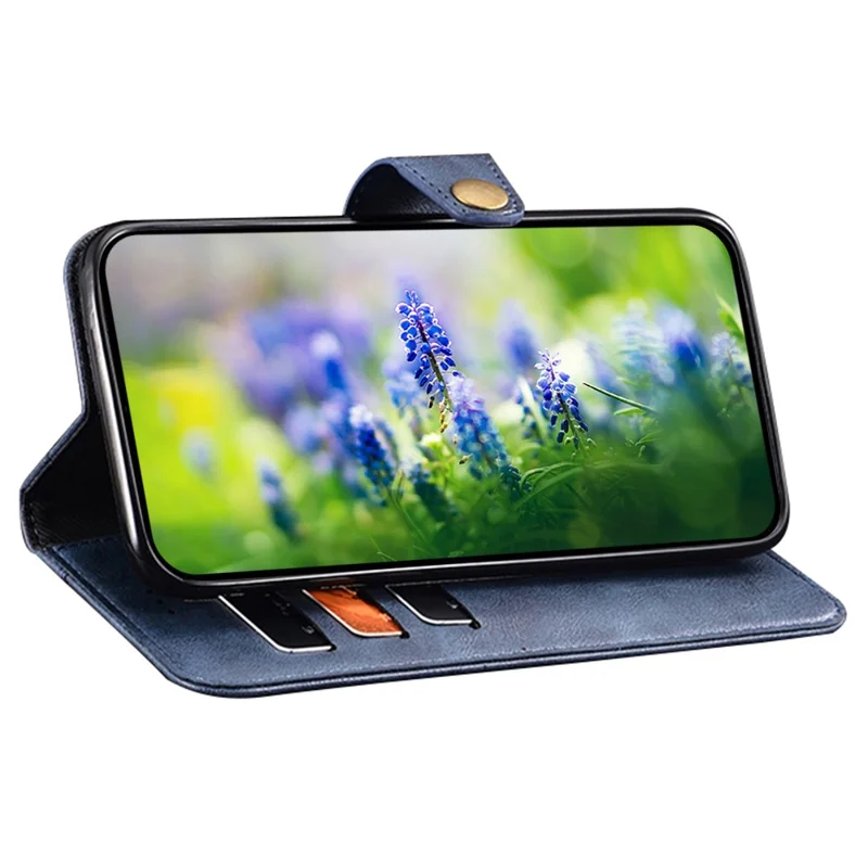 IDEWEI For TCL 40R 5G Fine Texture PU Leather Shockproof Phone Case Wallet Stand Cell Phone Cover - Blue