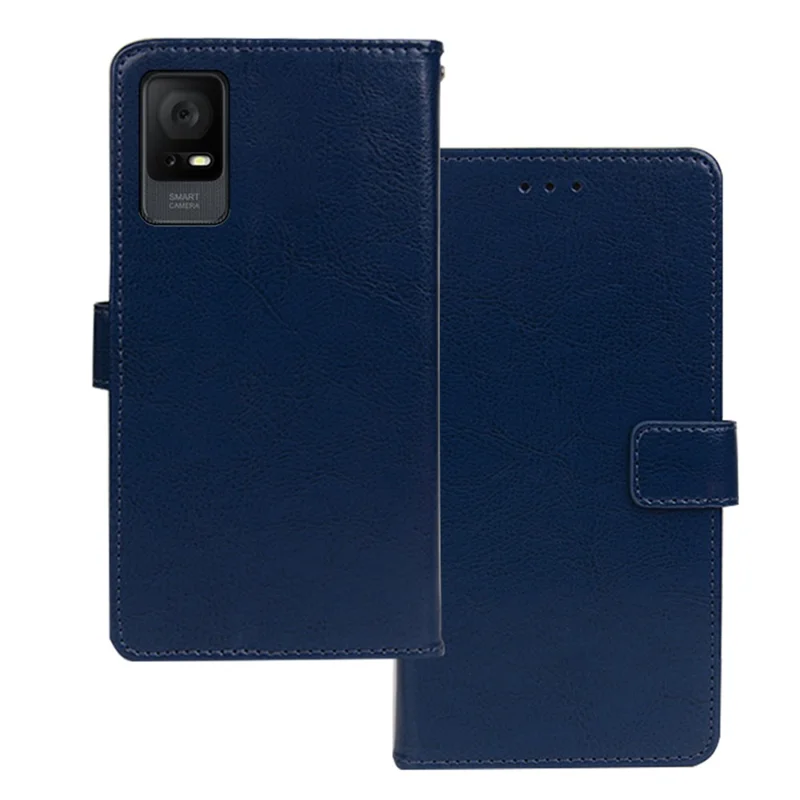 IDEWEI Para TCL 405 Crazy Horse Texture Full Protection Phone Case PU Leather Stand Wallet Cover - Azul