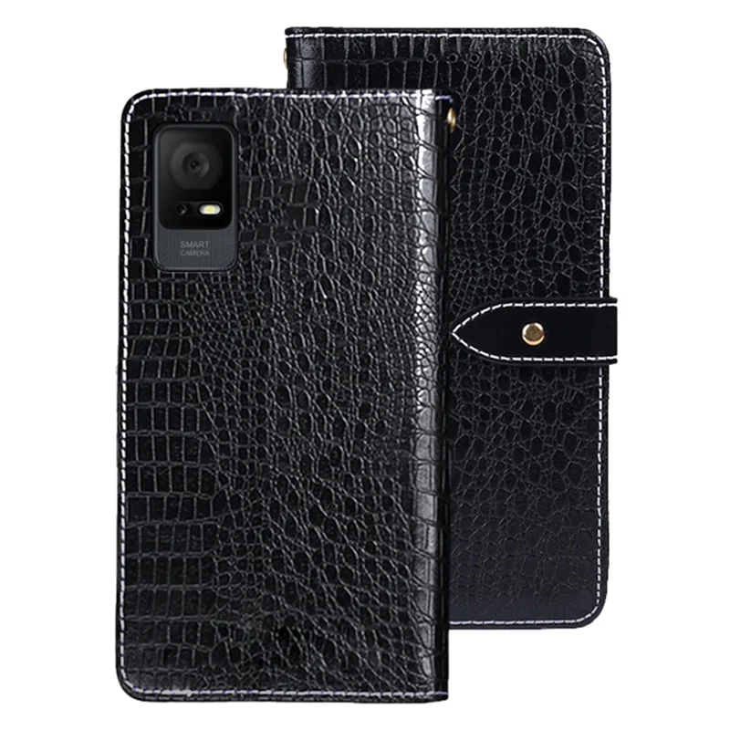 IDEWEI For TCL 405 Crocodile Texture PU Leather Cell Phone Cover Full Protection Inner TPU Case with Wallet Stand - Black