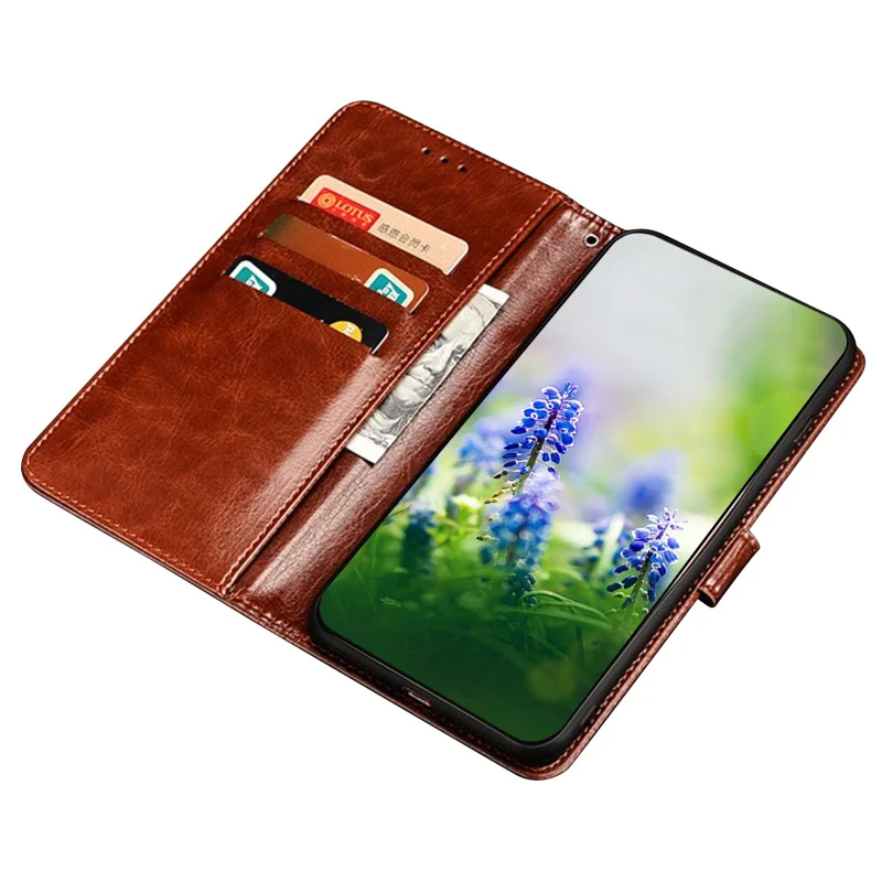 Idewei Für Realme 10 4G Crazy Horse Textur PU Leder Telefon Brieftasche Faltbare Ständer Folio Flip Telefon Cover - Braun