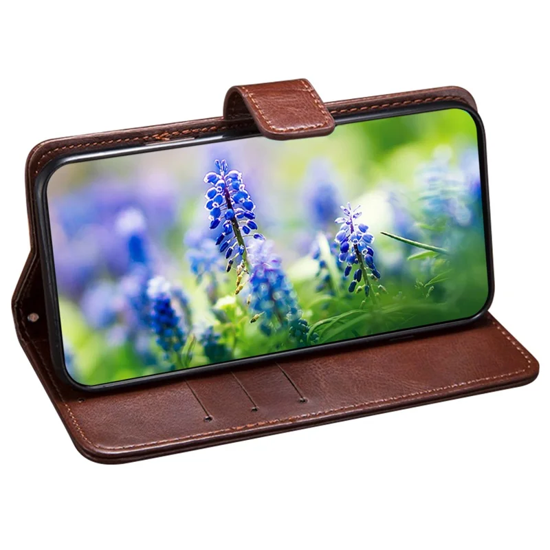 Idewei Für Realme 10 4G Crazy Horse Textur PU Leder Telefon Brieftasche Faltbare Ständer Folio Flip Telefon Cover - Braun