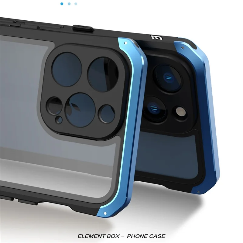 ELEMENT BOX For iPhone 14 Pro Max Metal Frame 3-Piece Design Hybrid Cell Phone Case Tempered Glass Panel Droproof Mobile Cover - Black