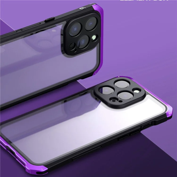 ELEMENT BOX 3-Piece Design Hybrid Phone Case for iPhone 13 Pro Max, Metal Frame Tempered Glass Panel Cell Phone Protective Cover - Black