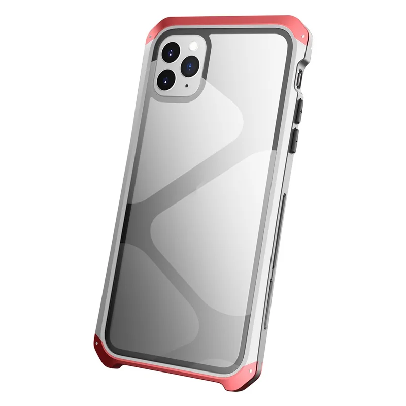 ELEMENT BOX For iPhone 11 Pro Max 6.5 inch Drop Protection 3-Piece Design Mobile Phone Cases Metal +Tempered Glass Hybrid Back Cover - Silver Red
