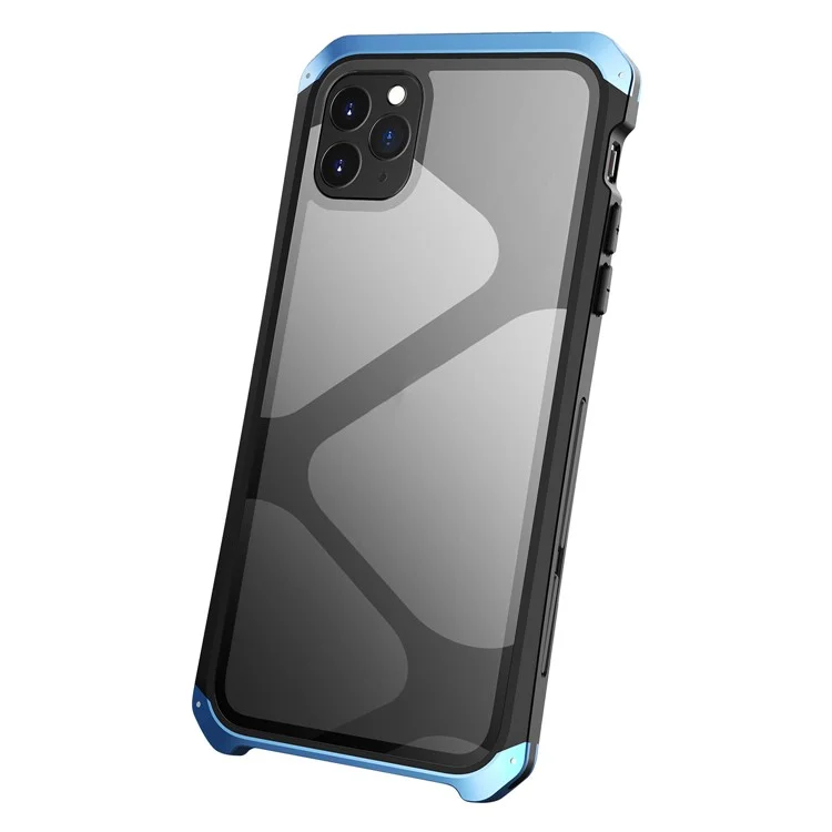 ELEMENT BOX Para iPhone 11 Pro 5,8 pulgadas Panel de Vidrio Templado Transparente Funda de 3 Piezas Diseño a Prueba de Golpes Cubierta de Teléfono con Marco de Metal - Negro / Azul