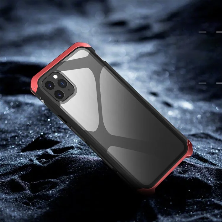 ELEMENT BOX Para iPhone 11 Pro 5,8 pulgadas Panel de Vidrio Templado Transparente Funda de 3 Piezas Diseño a Prueba de Golpes Cubierta de Teléfono con Marco de Metal - Negro / Azul