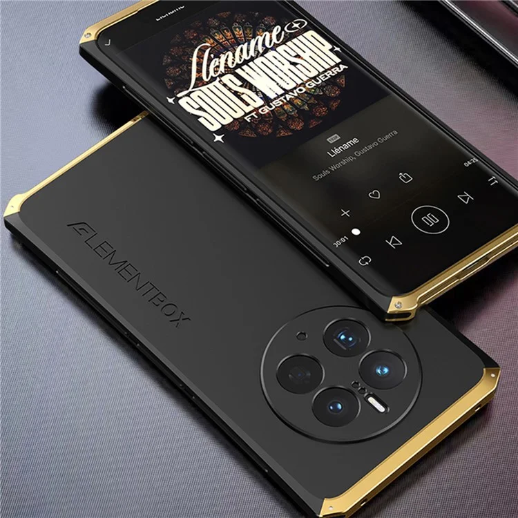 ELEMENT BOX Pour Huawei Mate 50 Pro 4G Conception en 3 pièces Coin renforcé Étui de protection pour téléphone Boîtier PC dur résistant aux chocs Cadre en métal Housse de protection - Noir / Or