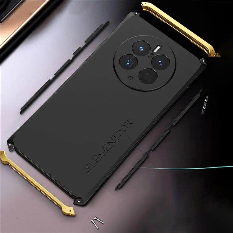 ELEMENT BOX Pour Huawei Mate 50 Pro 4G Conception en 3 pièces Coin renforcé Étui de protection pour téléphone Boîtier PC dur résistant aux chocs Cadre en métal Housse de protection - Noir / Or