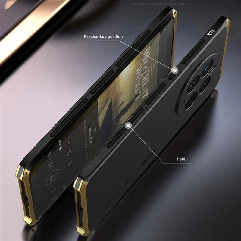 ELEMENT BOX For Huawei Mate 50 Pro 4G 3-Piece Design Reinforced Corner Phone Case Shockproof Hard PC Back Metal Frame Protective Cover - Black  /  Silver