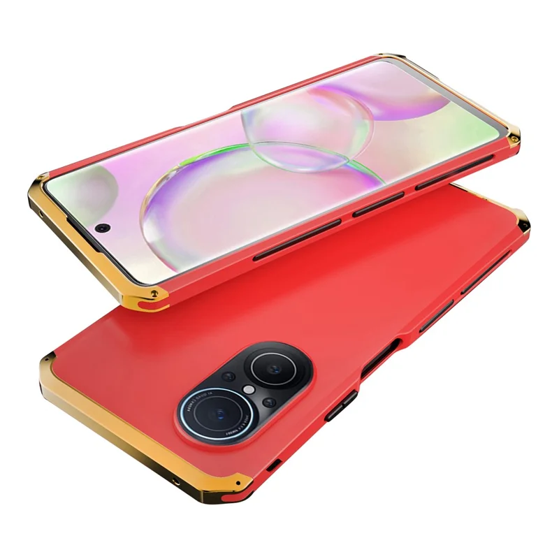 ELEMENT BOX For Huawei nova 9 SE Hard PC Back Metal Frame Armor Phone Case 3-Piece Design Shockproof Anti-Scratch Cover - Red  /  Gold