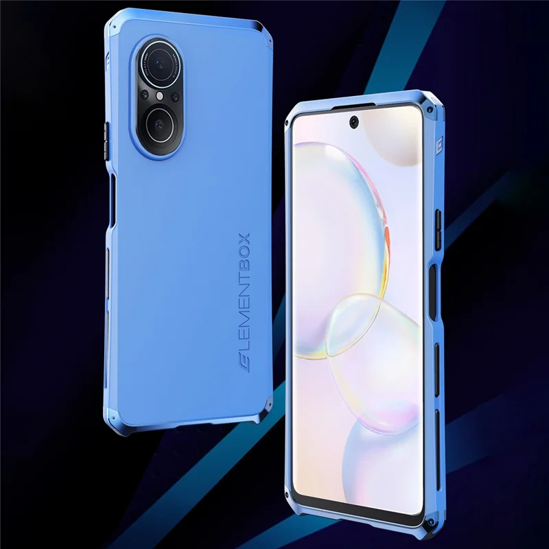 ELEMENT BOX For Huawei nova 9 SE Hard PC Back Metal Frame Armor Phone Case 3-Piece Design Shockproof Anti-Scratch Cover - Blue  /  Silver