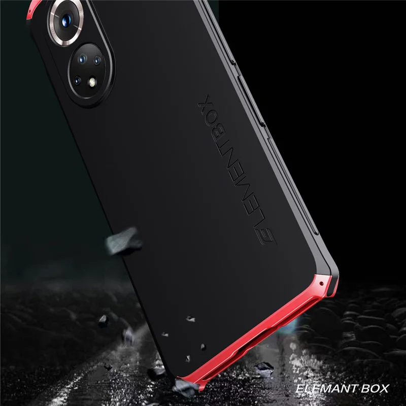 ELEMENT BOX For Huawei nova 9 3-Piece Design Hard PC Back Metal Frame Case Drop-proof Phone Back Cover - Black  /  Red