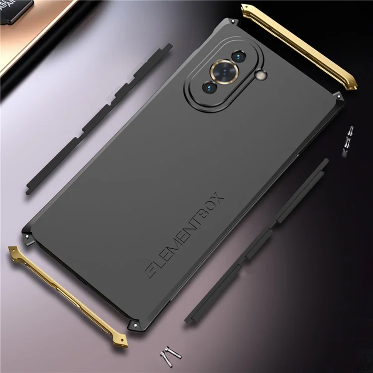ELEMENT BOX Para Huawei nova 10 Pro 4G Diseño de 3 piezas Carcasa rígida de PC Marcos metálicos en los bordes Funda protectora antirreflectante - Negro / Dorado