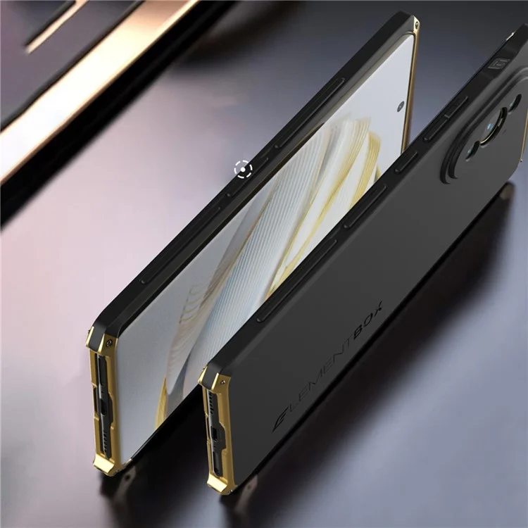 ELEMENT BOX Para Huawei nova 10 Pro 4G Diseño de 3 piezas Carcasa rígida de PC Marcos metálicos en los bordes Funda protectora antirreflectante - Negro / Dorado