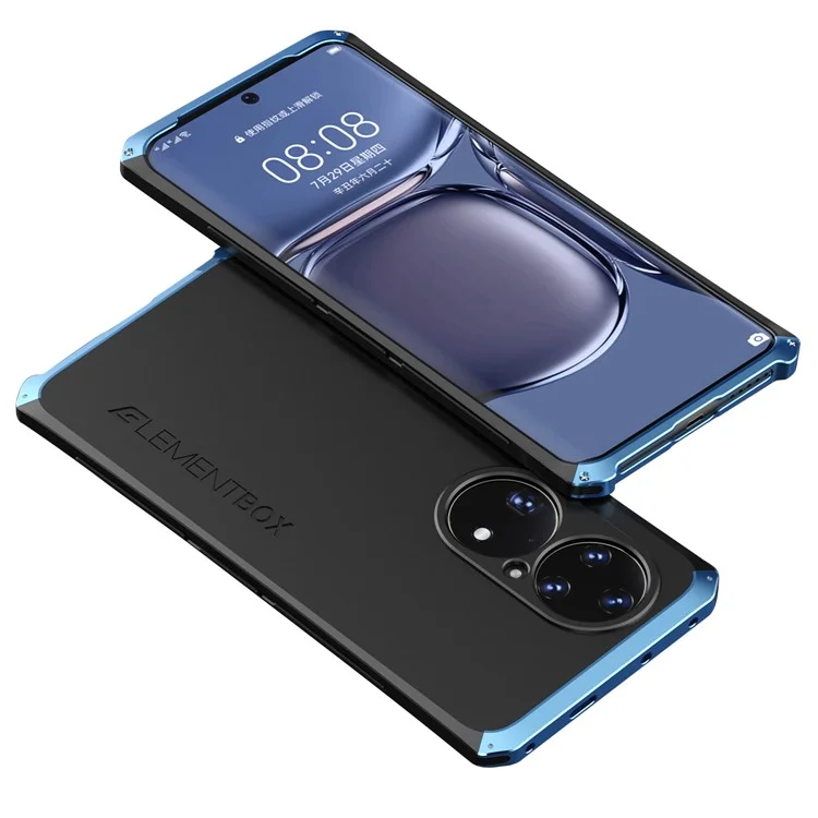 CAJA DE ELEMENTO para Huawei P50 Pro 4G Estuche de teléfono a prueba de golpes Carcasa trasera de PC dura Bastidor de metal de 3 piezas Cubierta protectora - Negro / Azul