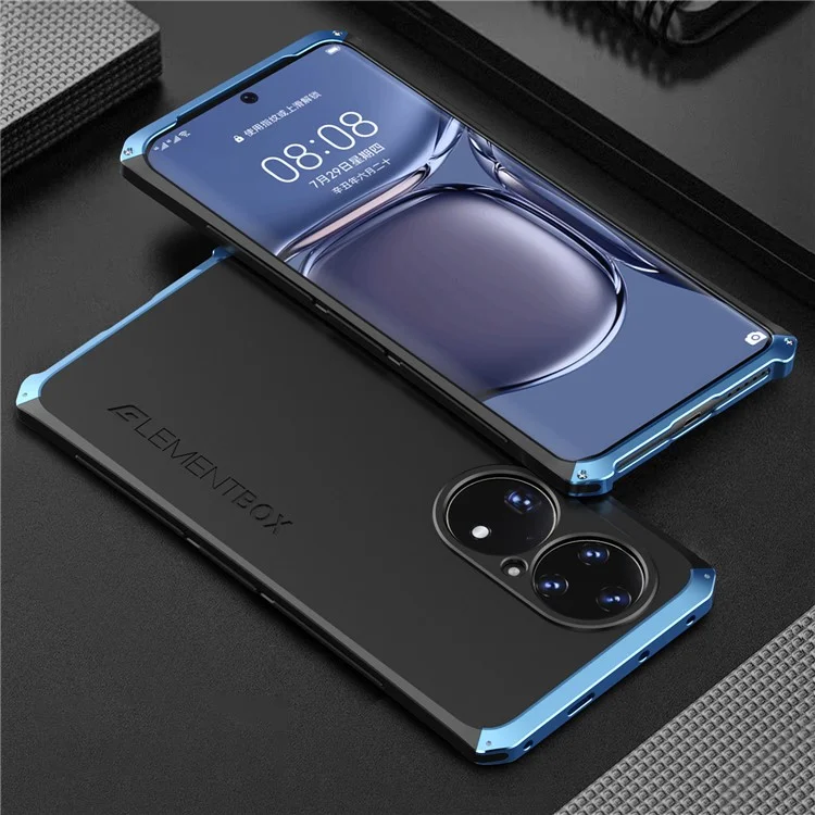CAJA DE ELEMENTO para Huawei P50 Pro 4G Estuche de teléfono a prueba de golpes Carcasa trasera de PC dura Bastidor de metal de 3 piezas Cubierta protectora - Negro / Azul