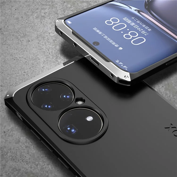 CAJA DE ELEMENTO para Huawei P50 Pro 4G Estuche de teléfono a prueba de golpes Carcasa trasera de PC dura Bastidor de metal de 3 piezas Cubierta protectora - Negro / Azul