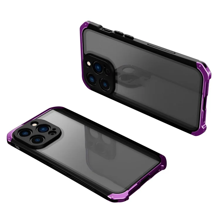 Para Iphone 14 Protection Pro Protection 3 Peças Tampa Móvel Metal +tampa da Capa de Celular de Vidro Temperado Tampa Traseira - Roxo Preto