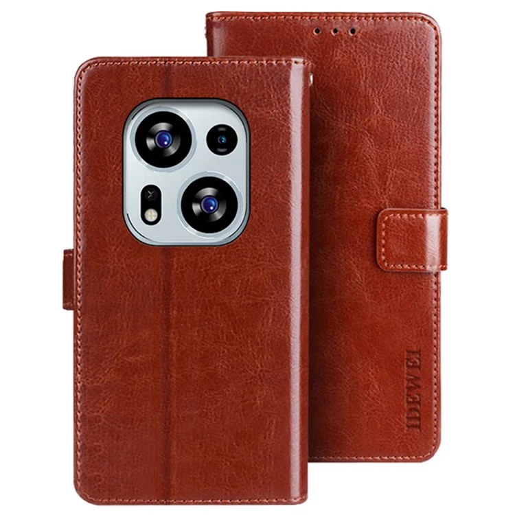 IDEWEI para TECNO Phantom X2 5G Crazy Horse Texture PU Leather Anti-Drop Cover Folio Flip Phone Case com Suporte Carteira - Marrom