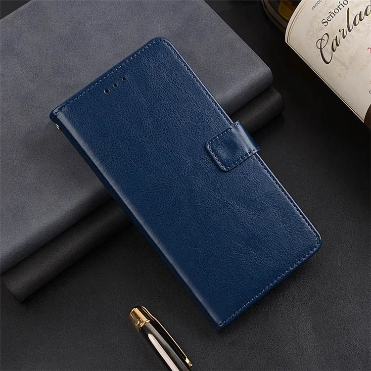 IDEWEI Per TECNO Phantom X2 5G Crazy Horse Texture PU Leather Phone Case Folio Flip Stand Wallet Full Protection Cover - Blu