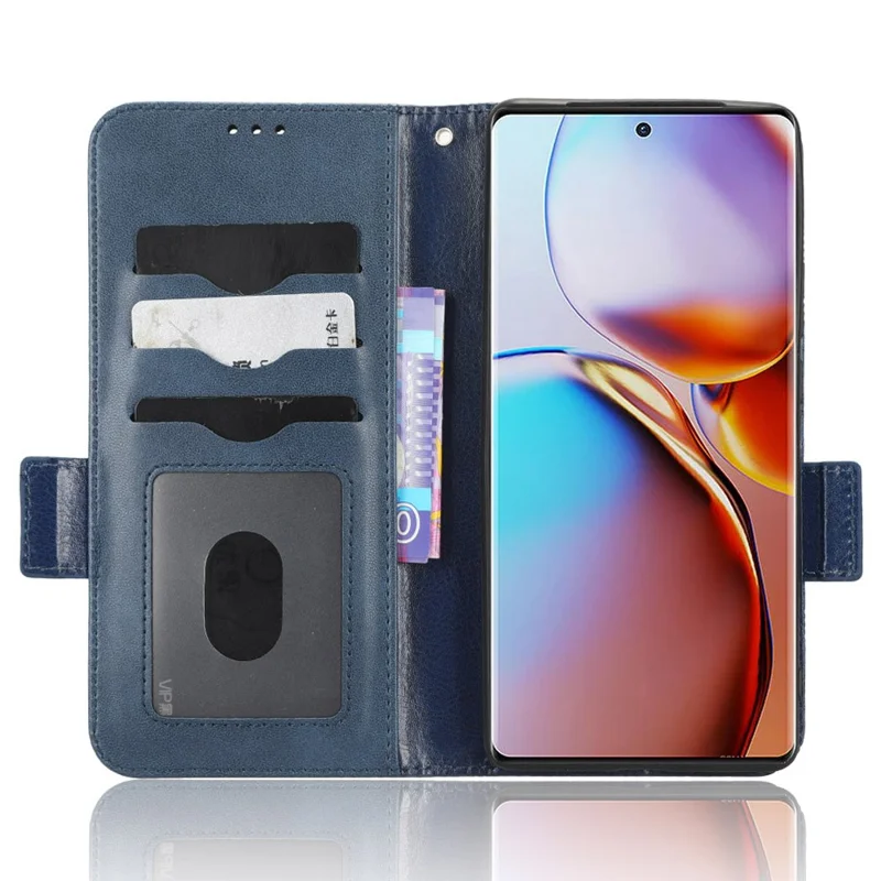 For Motorola Moto Edge 40 Pro 5G / Moto X40 5G Imprinted Triangle Pattern Full Protection Stand Wallet Case PU Leather Folio Flip Protective Cover - Blue