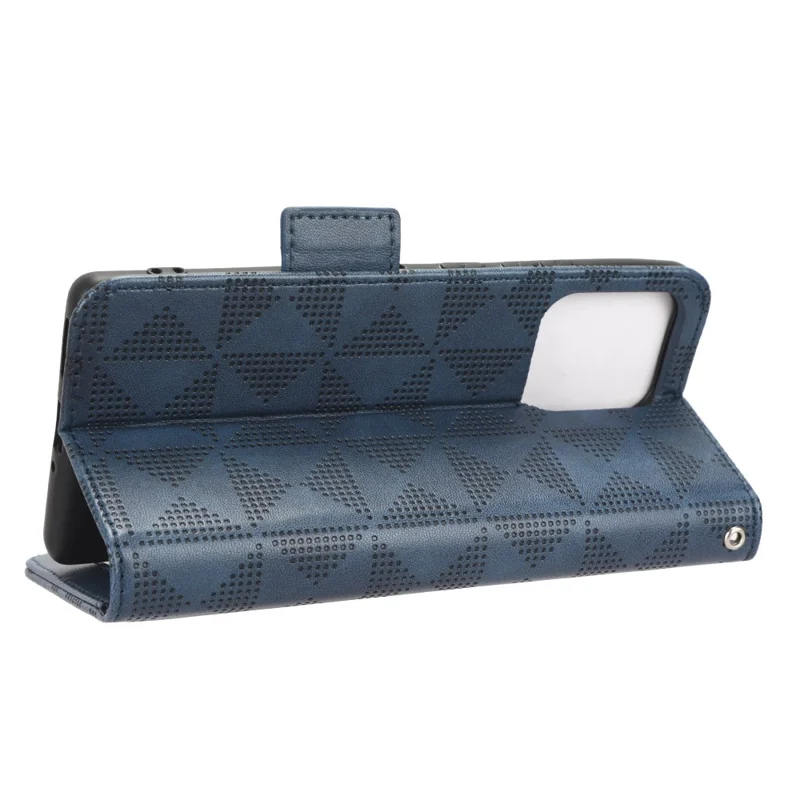 For Motorola Moto Edge 40 Pro 5G / Moto X40 5G Imprinted Triangle Pattern Full Protection Stand Wallet Case PU Leather Folio Flip Protective Cover - Blue