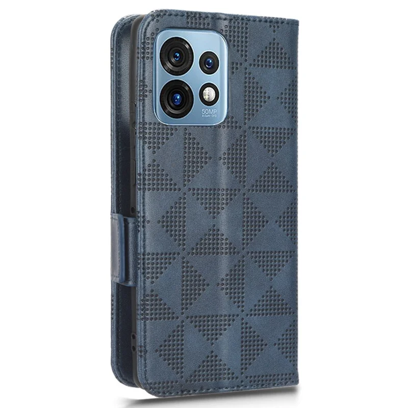 For Motorola Moto Edge 40 Pro 5G / Moto X40 5G Imprinted Triangle Pattern Full Protection Stand Wallet Case PU Leather Folio Flip Protective Cover - Blue