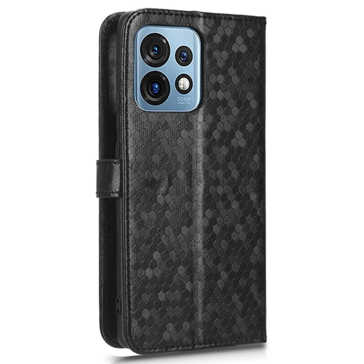 For Motorola Moto Edge 40 Pro 5G / Moto X40 5G Dot Pattern Imprinted PU Leather Wallet Stand Case Full Protection Phone Cover with Strap - Black