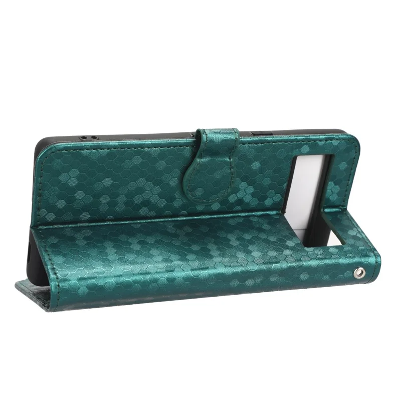 For Google Pixel 7a Dot Pattern Imprinted PU Leather Phone Case Wallet Foldable Stand Inner TPU Cover with Strap - Green