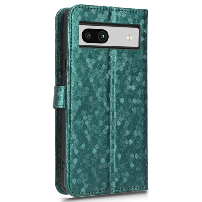 For Google Pixel 7a Dot Pattern Imprinted PU Leather Phone Case Wallet Foldable Stand Inner TPU Cover with Strap - Green