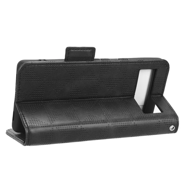 For Google Pixel 7a Imprinted Triangle Pattern Phone Cover Stand Wallet PU Leather Magnetic Clasp Case - Black