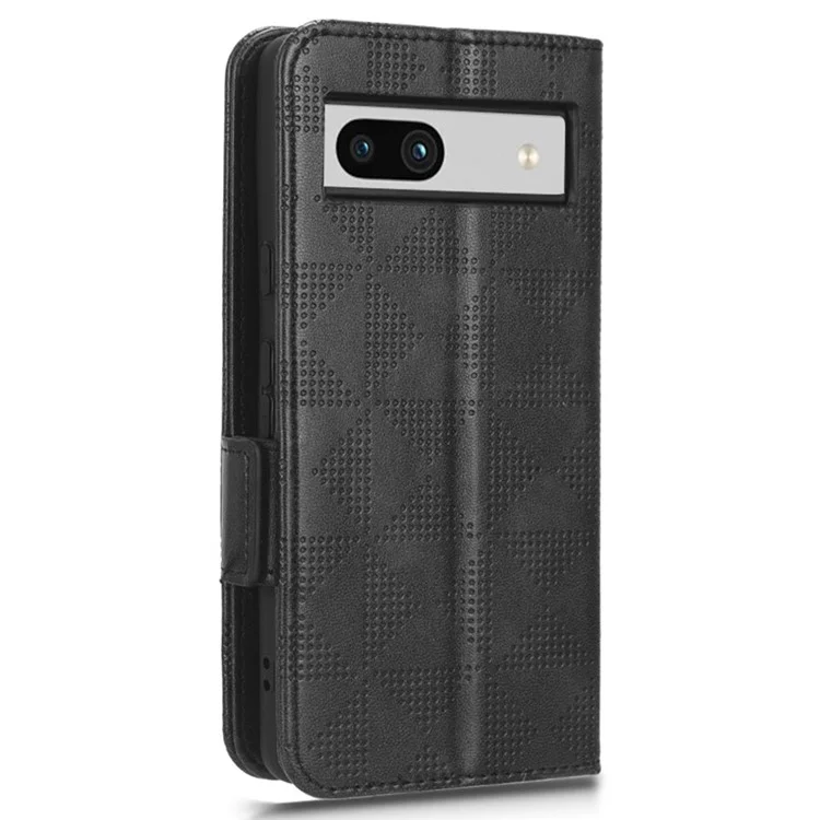 For Google Pixel 7a Imprinted Triangle Pattern Phone Cover Stand Wallet PU Leather Magnetic Clasp Case - Black