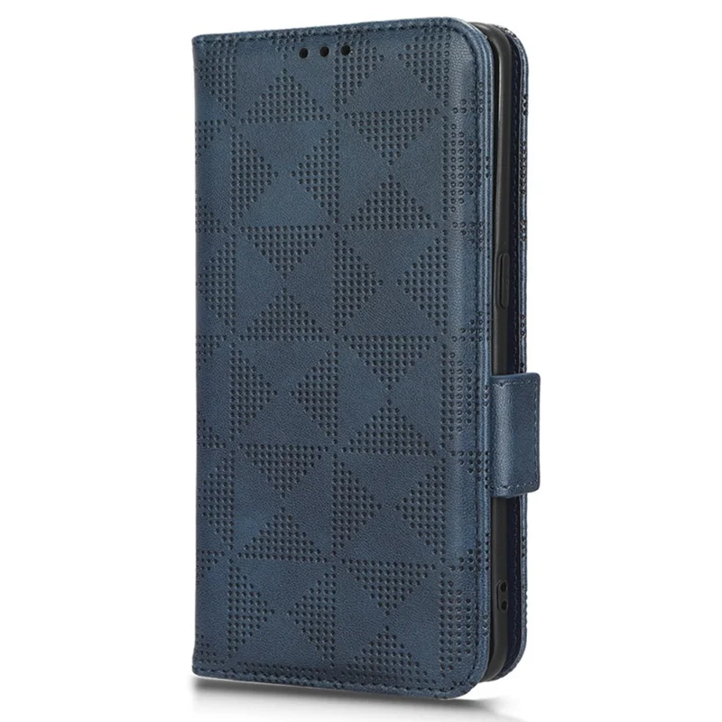 For Google Pixel 7a Imprinted Triangle Pattern Phone Cover Stand Wallet PU Leather Magnetic Clasp Case - Blue